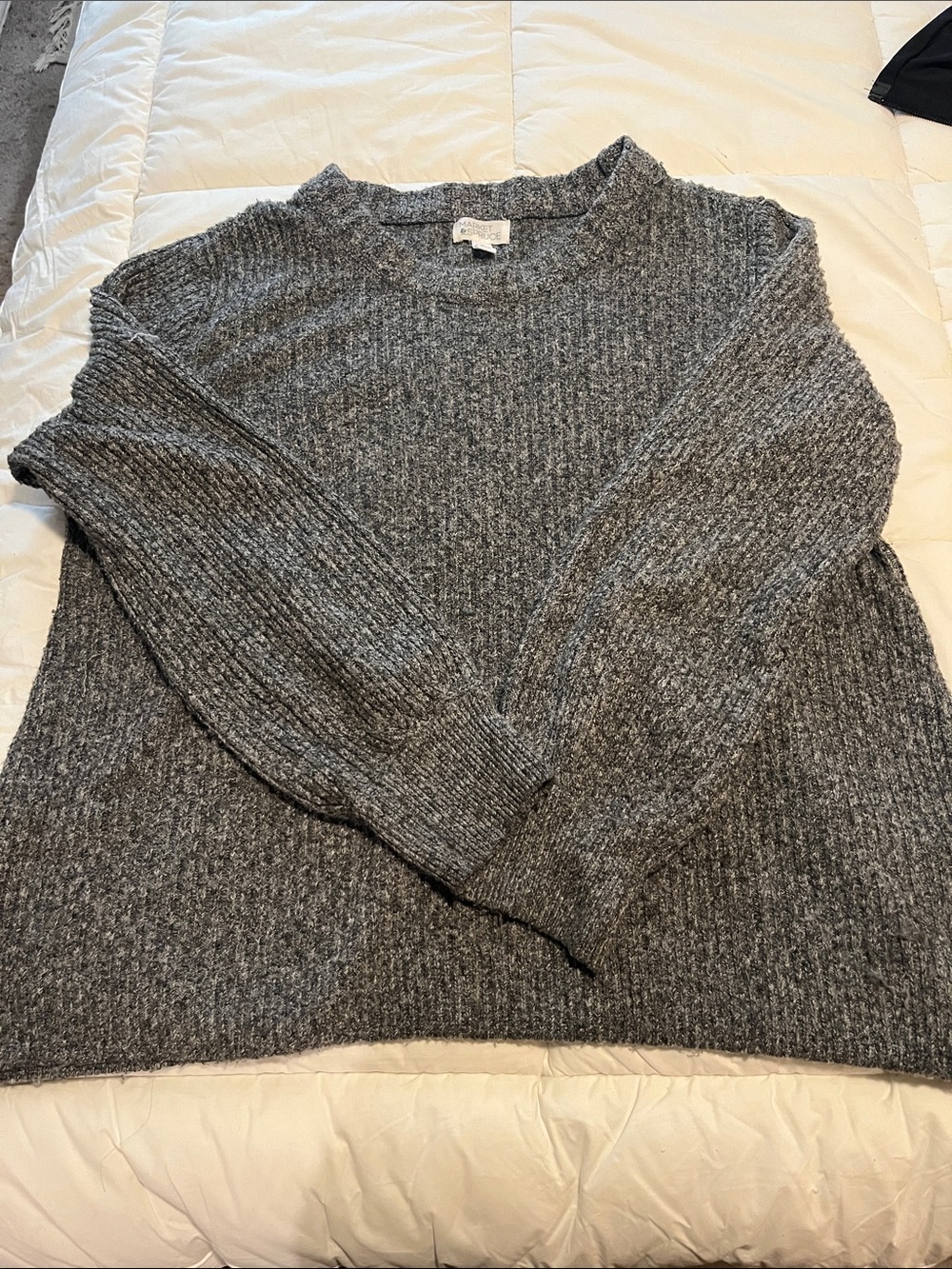 Market & Spruce Heather Gray Ribbed Crewneck Sweater